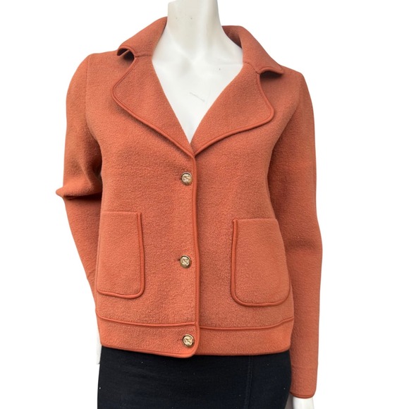 Tahari Jackets & Blazers - Tahari Knit Blazer Jacket Gold Crest Buttons Preppy Dark Academia Orange Size M